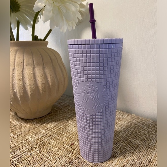 NEW STARBUCKS LILAC GRID PATTERN TUMBLER - Picture 1 of 2